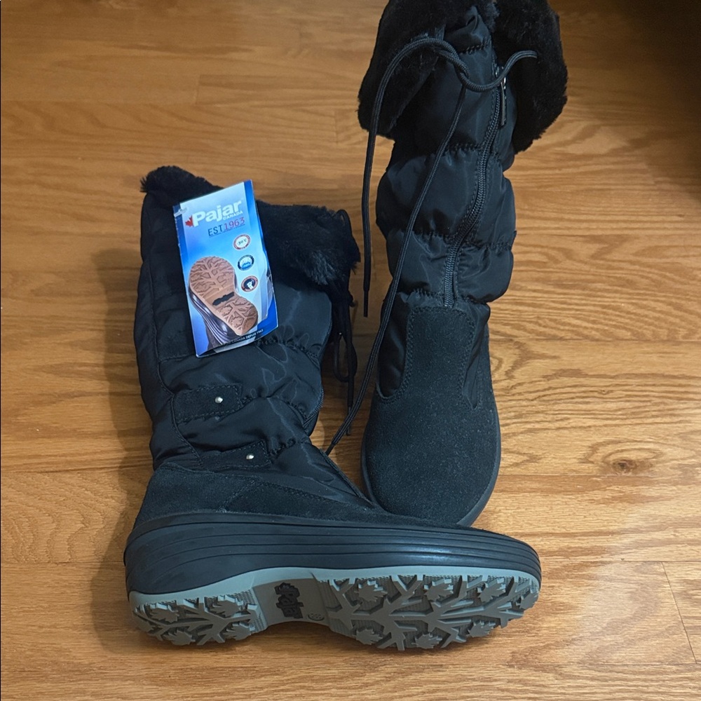 Pajar Women's Black Winter Boots with Fur Trim- Size 6 US. 36 European